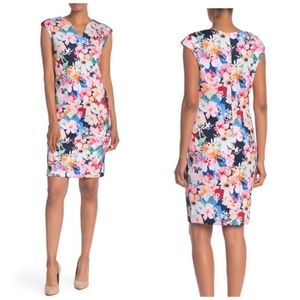 T TAHARI - NWT V-Neck Floral Scuba Dress, Sz L